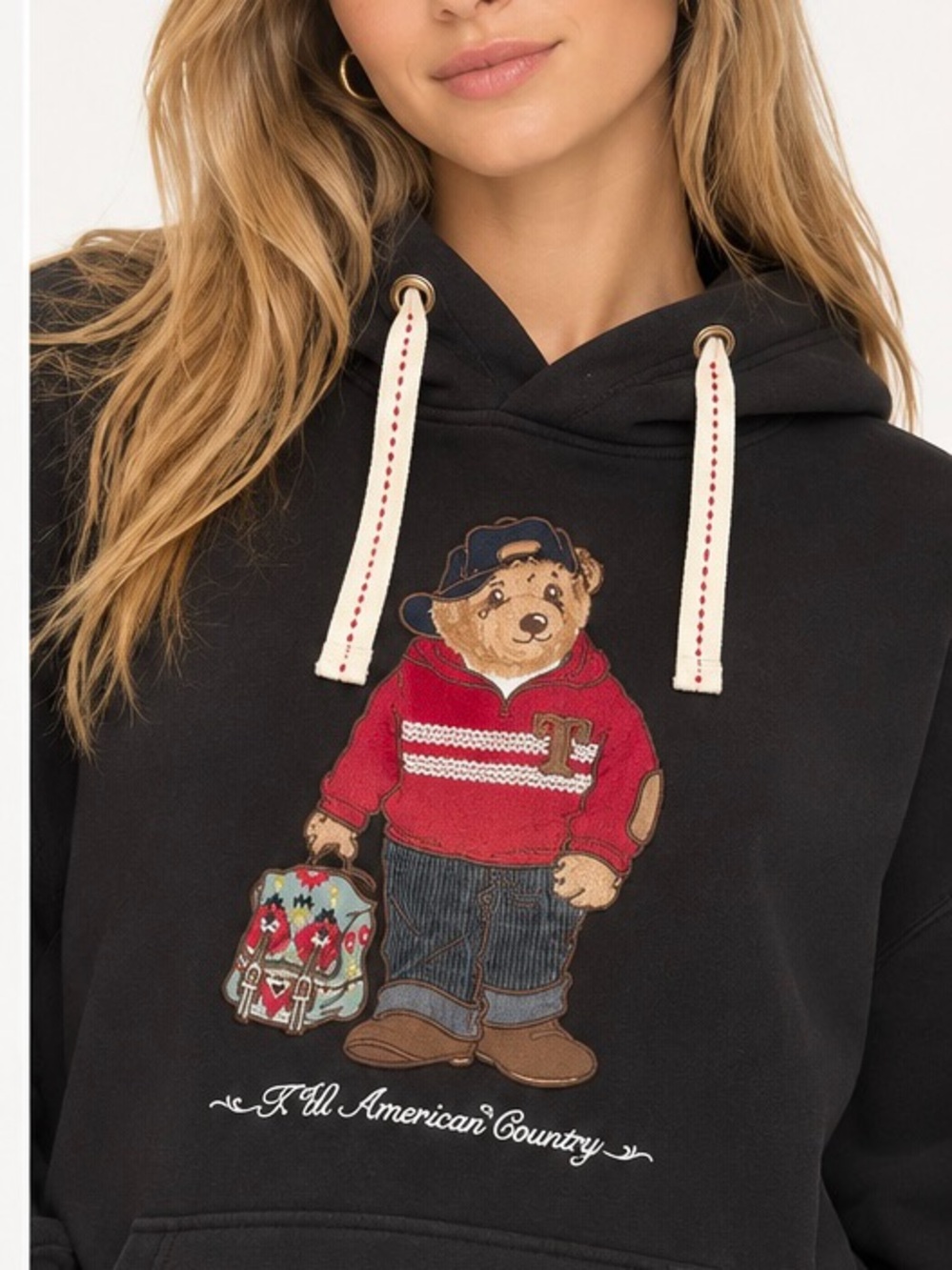 Teenie Weenie Black Bear Graphic Hoodie Size M Pullover Sweatshirt